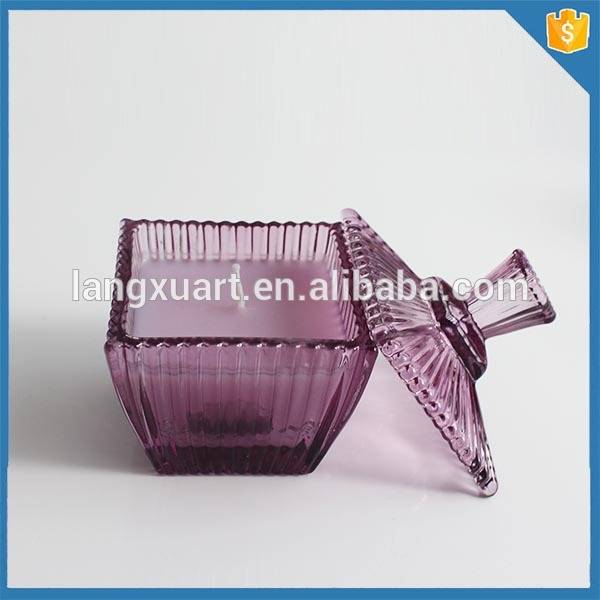 LXHY-T157 Ribbed purple color candle glass jar with lid