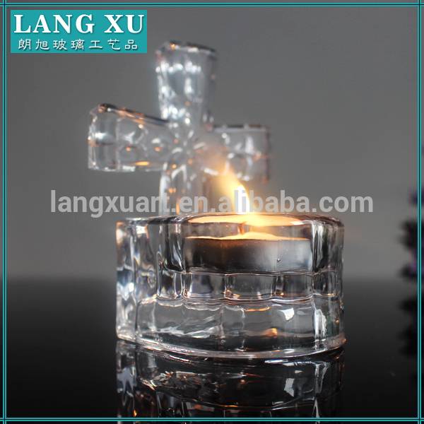 handmade crystal glass cross religious candle holder with christian design