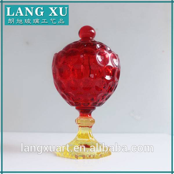LXHY-G047 gold crystal bottom red body unique shape glass candy honey jars
