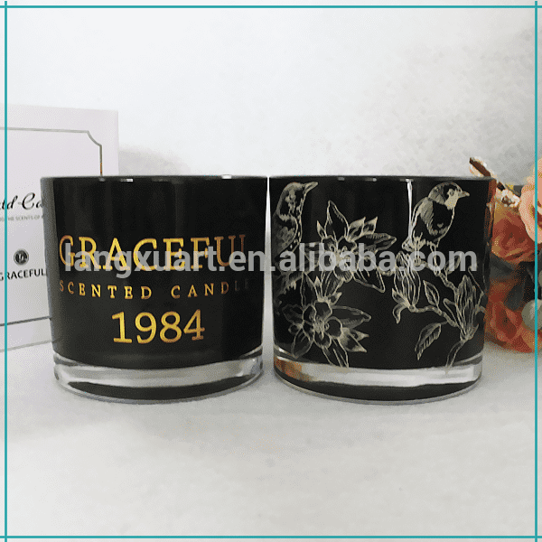 10*9 cm luxury custom printed black candle jars with lid