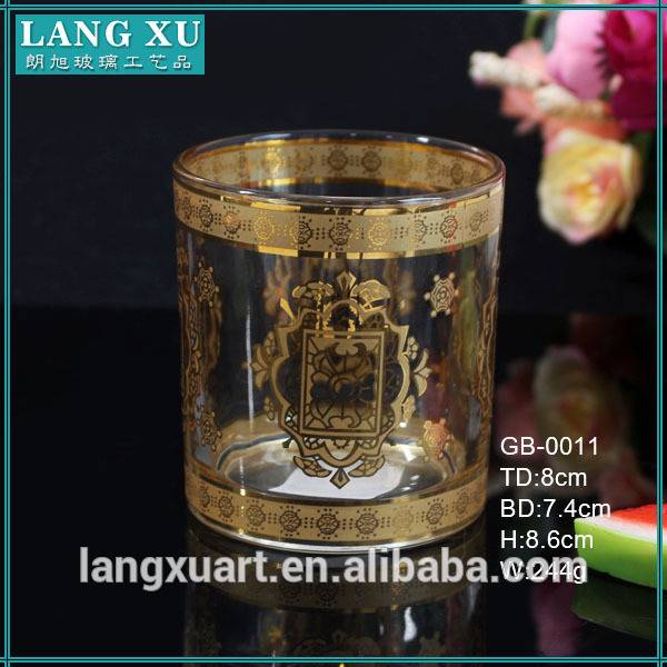 wholesale candle tumblers decaled gold pattern with gold rim glass cup candle