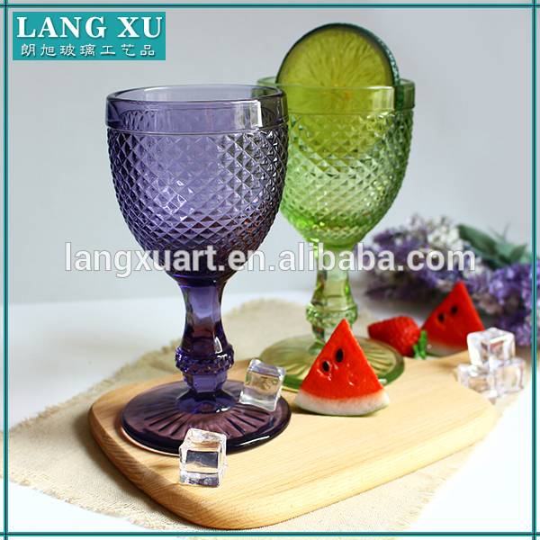 Hand pressed carve purple colored wine glass goblet