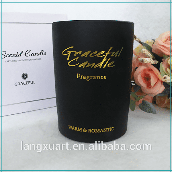 matte black glass candle jar with customer gold decal