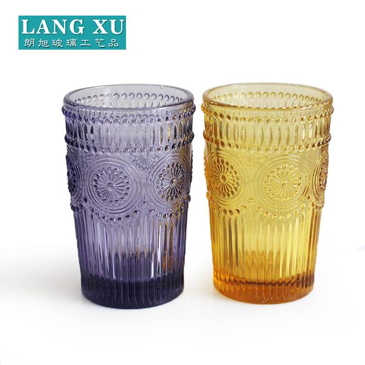 LXHY-B014 purple amber sunflower embossed pattern drinking colored highball glasses