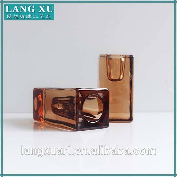 LX-Z066 hand pressed classic design smoke color clear cube glass square taper candle holder