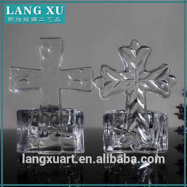 LX-Z0140 handmade crystal glass religious votive candle holders with cross design