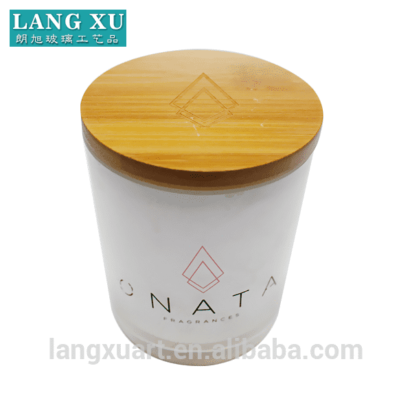FSC90100 9x10cm wholesale white glass candle jar with wood lid