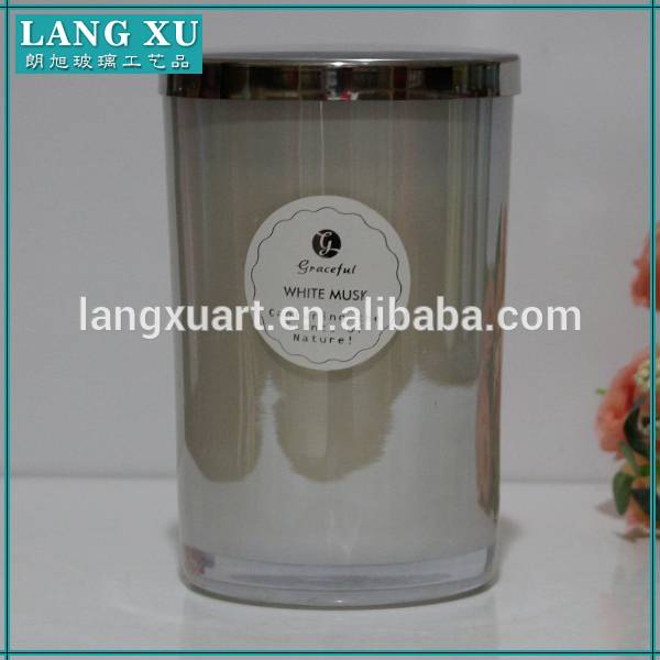 customize graceful pearl white glass candle jar with lid