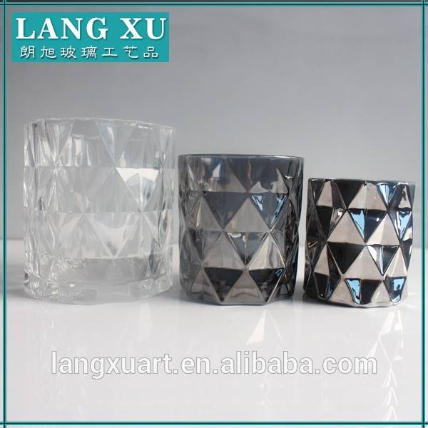 LX-Z014 diamond design black silver set of 3 glass candle holder