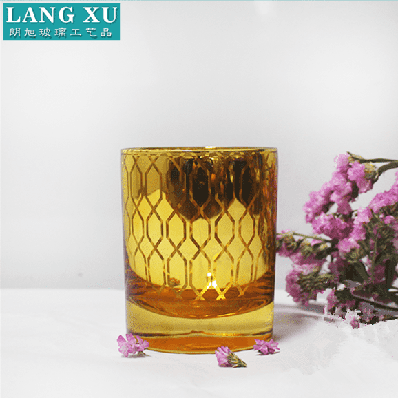 LXC-006 laser engraving plated gold colored glass tea cup