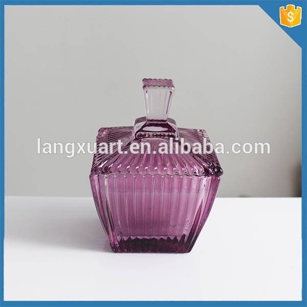 Wholesale handmade purple colored sprayed ribbed glass jar for candle