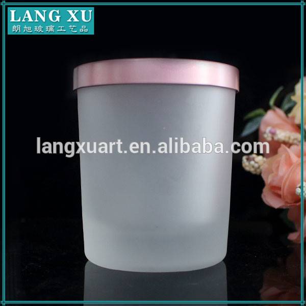 OEM logo 7*8 frosted glass candle jar with rose gold lid