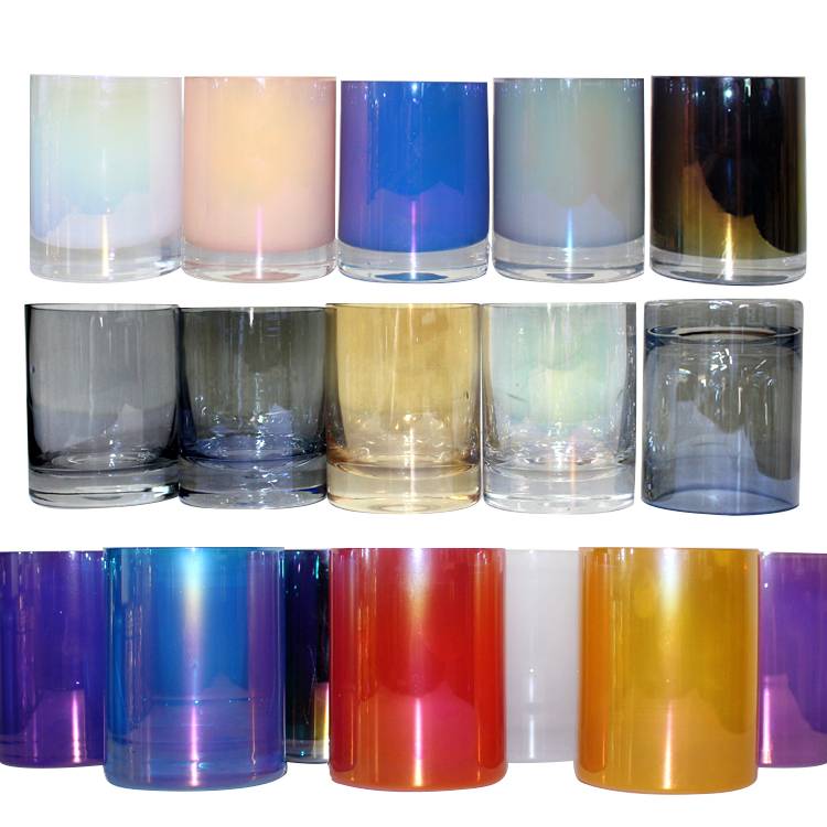 FJQX-83105 shinny peal rainbow blue colorful 11oz 12oz  glass candle jars for candle making