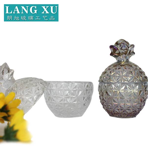 LXHY-T088 Christmas wholesale decorations pineapple clear or pearlized multicolor glass cookie jar