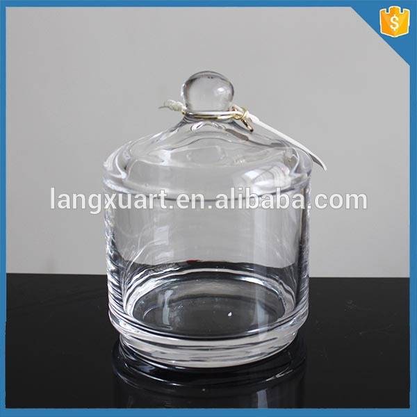 2016 new products vintage cheap clear round glass candle jas with lids