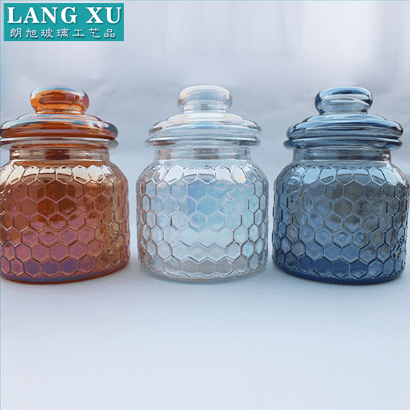 LX-314 2017 unique new style plating color glass candy jars with glass mushroom lid