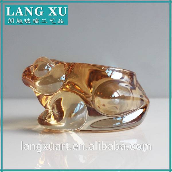 LX-Z104 hand made gold amber color animal shape glass frog candle holder