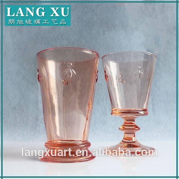 LX-B108 wholesale handmade pink red color drinking glasses embossed beeswater glasses