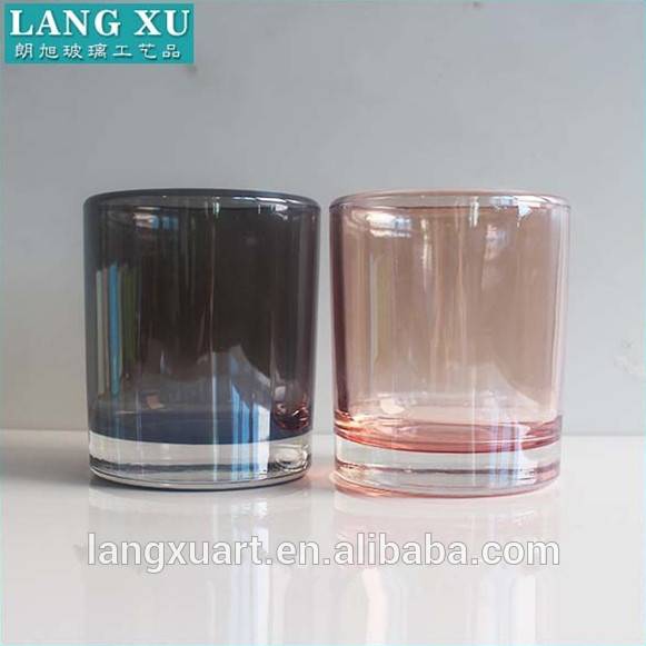 18 OZ plating translucence grey& pink color cylinder glass candle container luxury with cap
