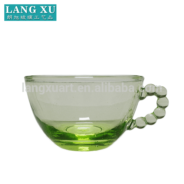 LXHY-B11757 beaded handle transparent green color glass coffee mug