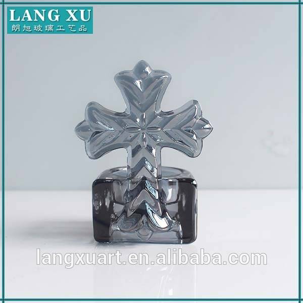 LX- Z140 cheap plating black blue metal color glass cross shape candle holder