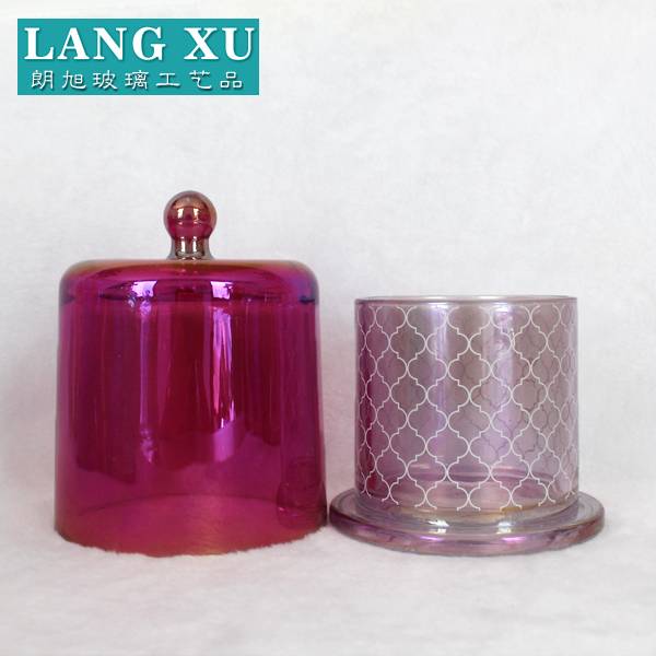 luxury customized ion plating glass cloche bell shape red transparent red candle jar with lid