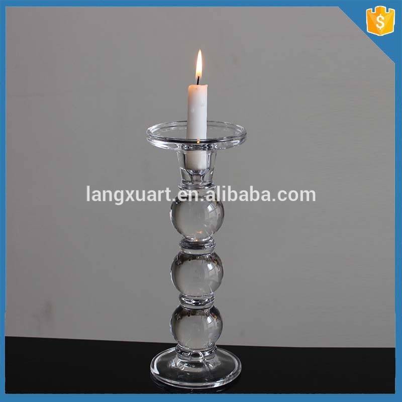 Wedding Decoration 24cm Tall Candlestick Bead Crystal Glass Pillar Candle Holder