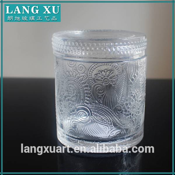 LX-T039 Gift wholesale cylinder candle glass jar with crystal glass dome lid