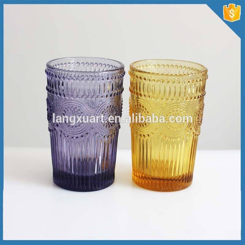 Sunflower pattern wholesale coloured drinking glass manufacturer