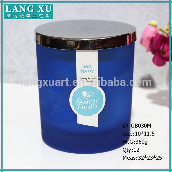 blue glass candle holder wax scented soy candle