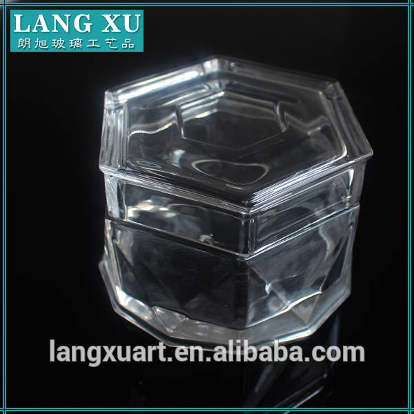 LX-T090 Wholsale crystal hexagonal glass candle jar