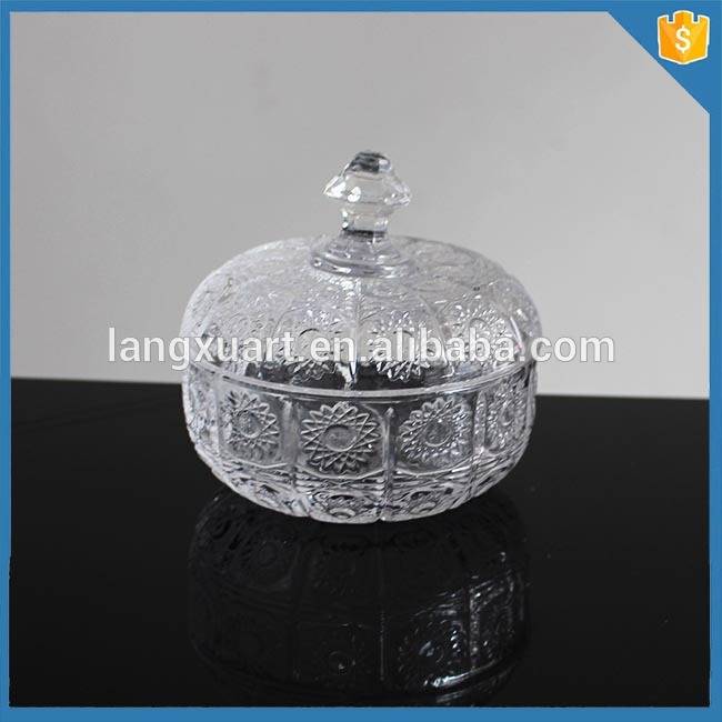 Hand press wholesale crystal round glass candy bowl with lid