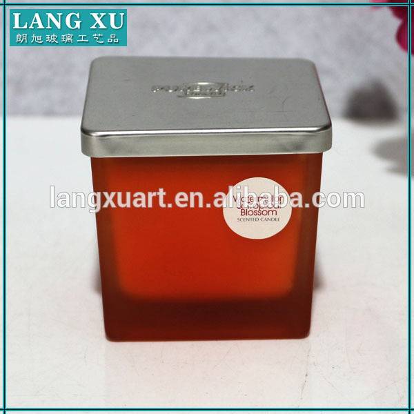 Square glass candle contaner with lid