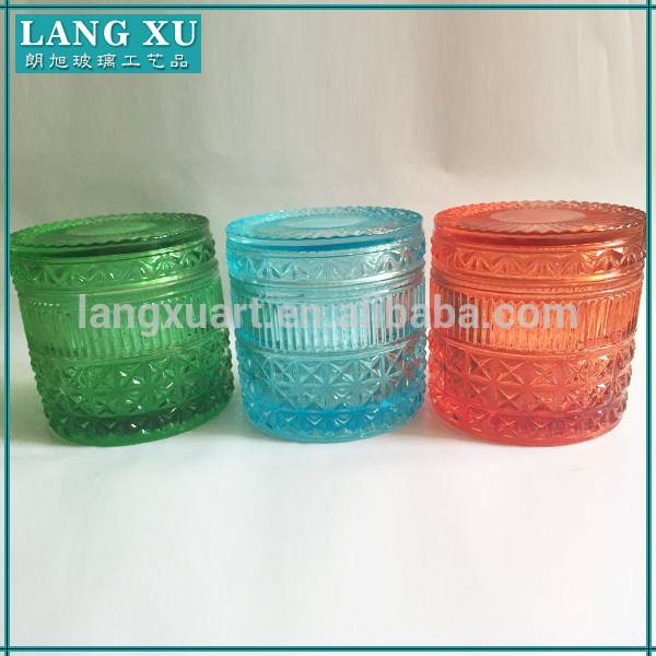 LXHY-KC008 embossed pattern vintage color customized home decorative candle glass jar