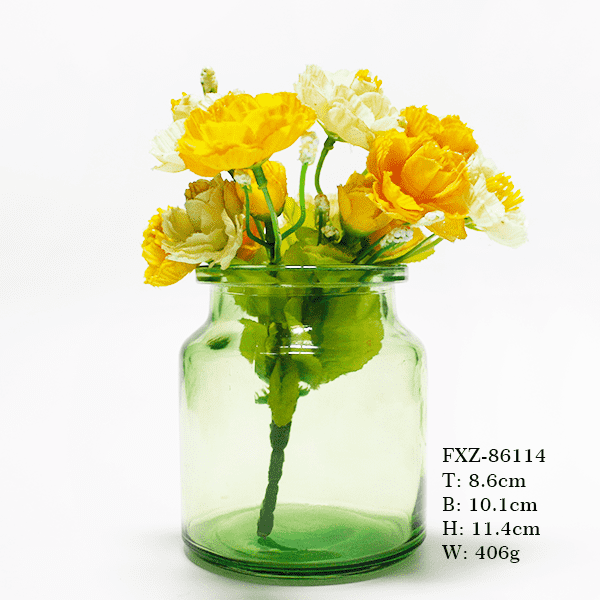 transparent green color wholesale modern cylinder home interior creative home office decorative glass vases for flower