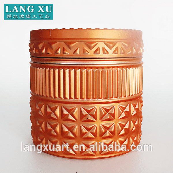 2018 wholesale electroplating gold colored embossed glass candy jar crystal glass jar with glass lid