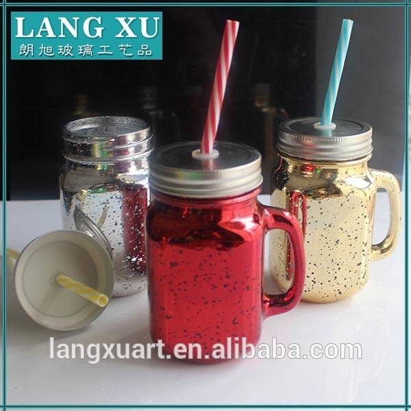 disposable customized embossed logo blue glass mason jar with cap 490ml