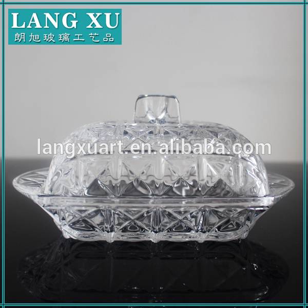 Carved lidded glass cream butter dishes with lids