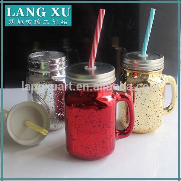 Langxu 16OZ mason jar with metal lid juice jar acrylic mason jar with lid and straw