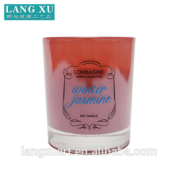 Cylinder luxury wholesale pink color glass candle jars with logo printing