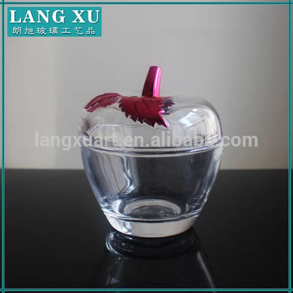 Hot selling clear simple decorative design glass apple jar with glass lid