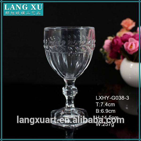 lead free high quality glass leaf pattern crystal glass stemware with long glass stem
