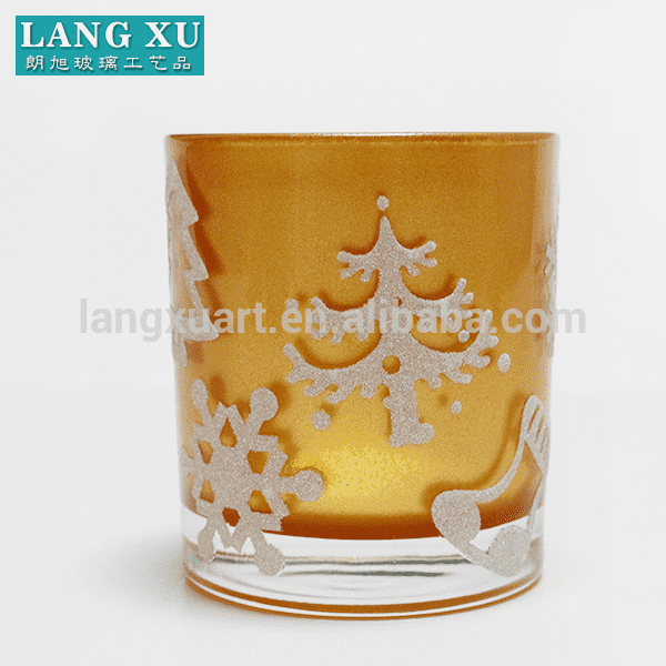 FJ016 size 8X9cm christmas decoration gold color cylinder glass jar candle holder