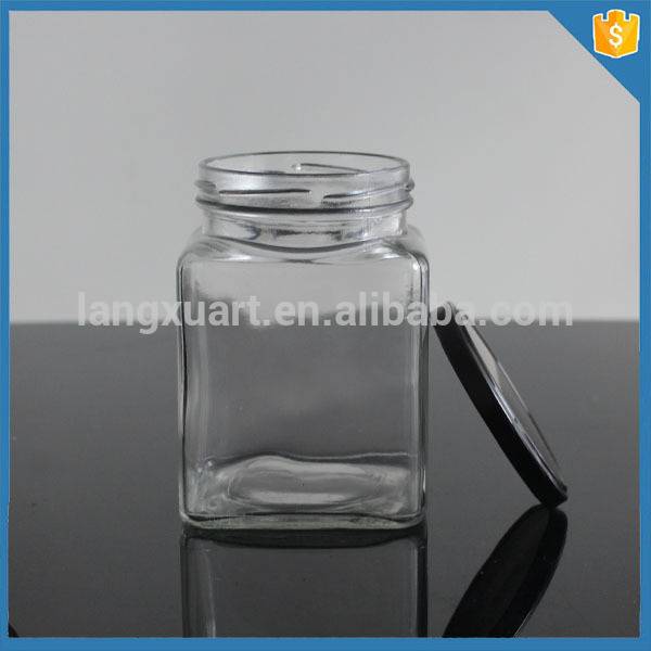 Square small cheap clear glass jam jar food glass container with cork cap