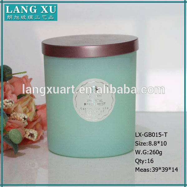Luxury color glass candle containers with metal lid