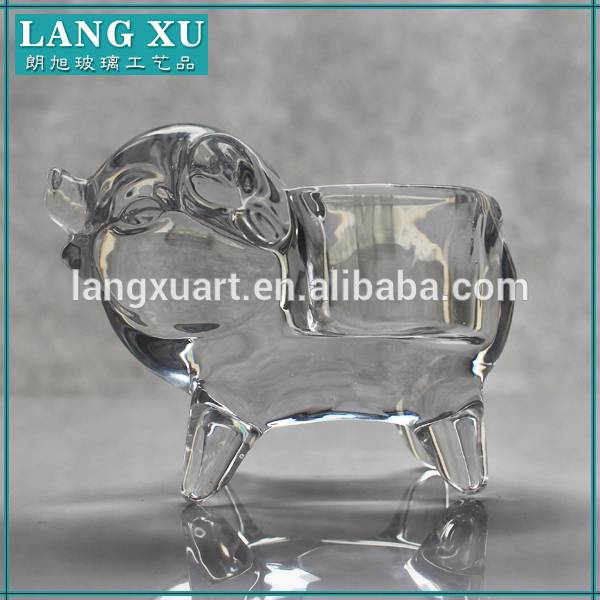 Pig animal shape crystal glass tealight holder
