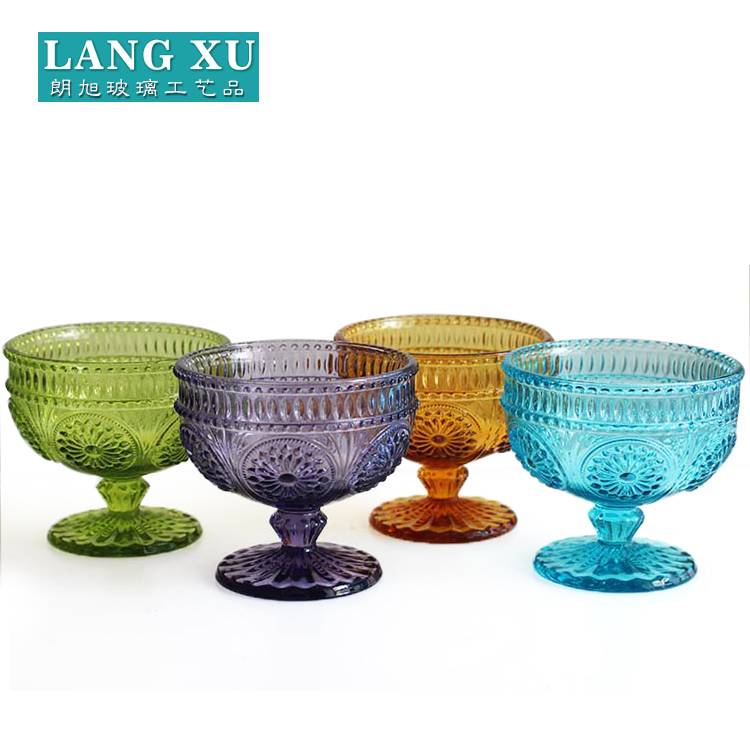 LXG035-3 colorful antique embossed patterned bulk glass decorative ice cream cup price bowl price