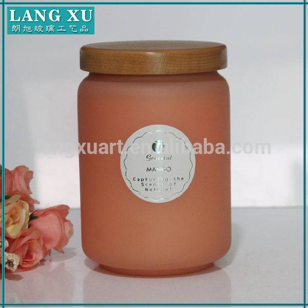 Factory wholesale colored frosted candle jar with bamboo lid