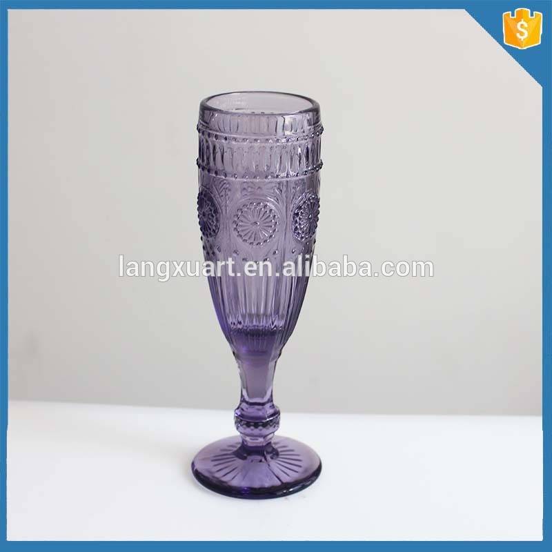 LangXu Factory hand pressed sunflower purple colored champagne glass goblet