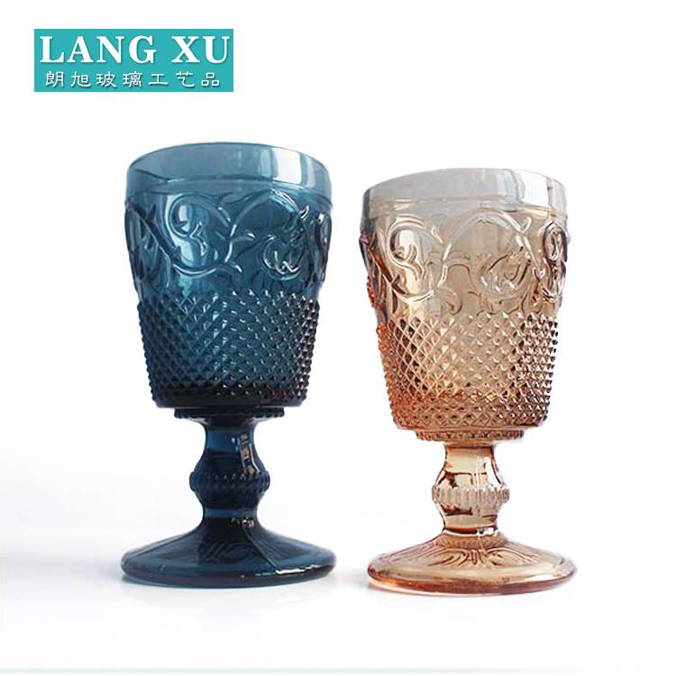 wholesale pressed glass water blue pink green color medieval wine goblets